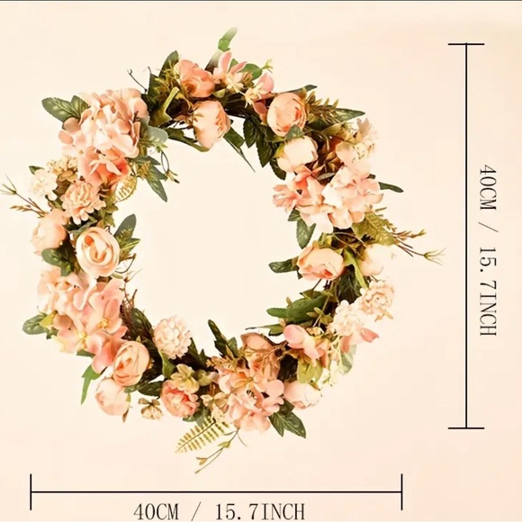 Pink Faux Floral Wreath - Picture 2 of 2